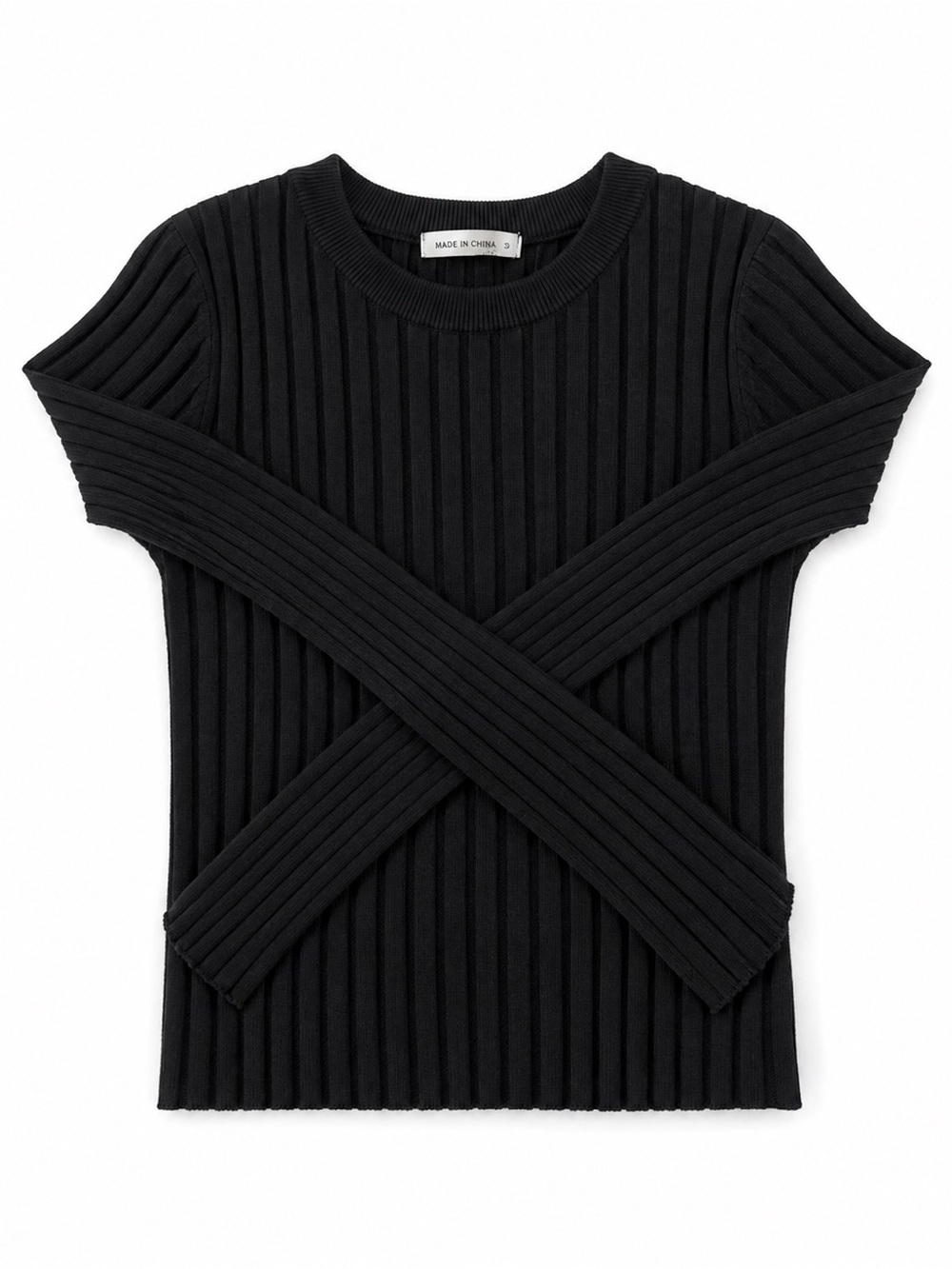 Altar'd State Black Ribbed Knit Crewneck Top